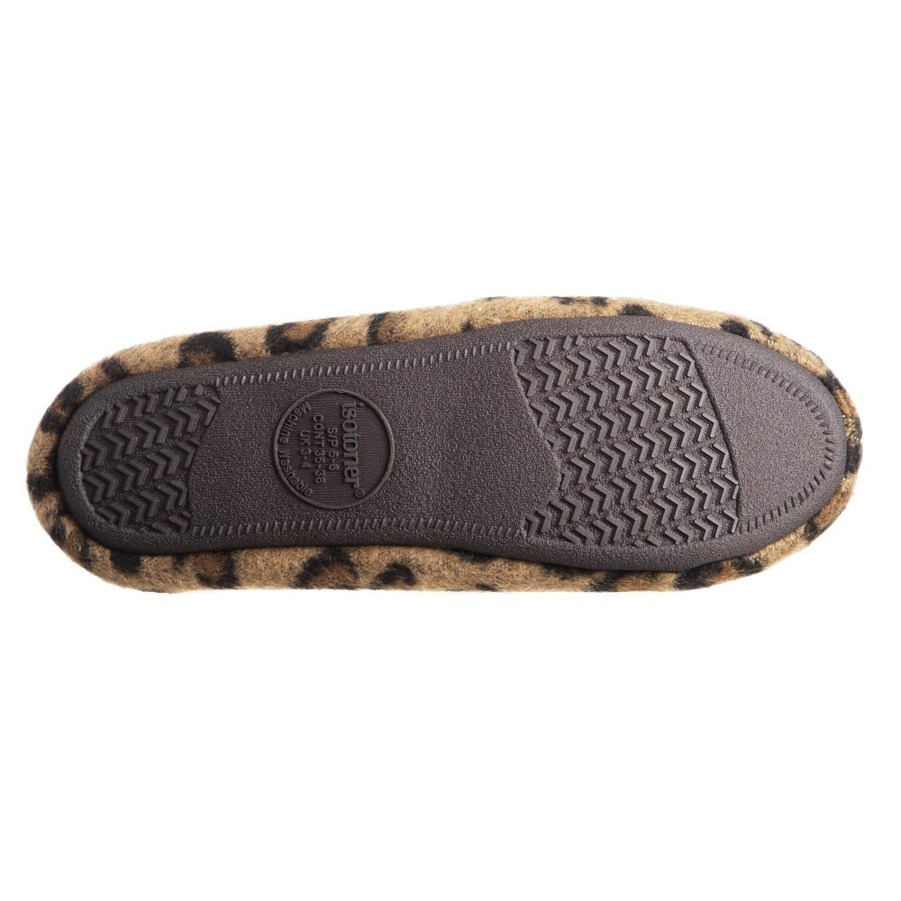 Women’s Microsuede Alex Moccasin Slippers in Buckskin Cheetah Animal Print Bottom Sole Tread