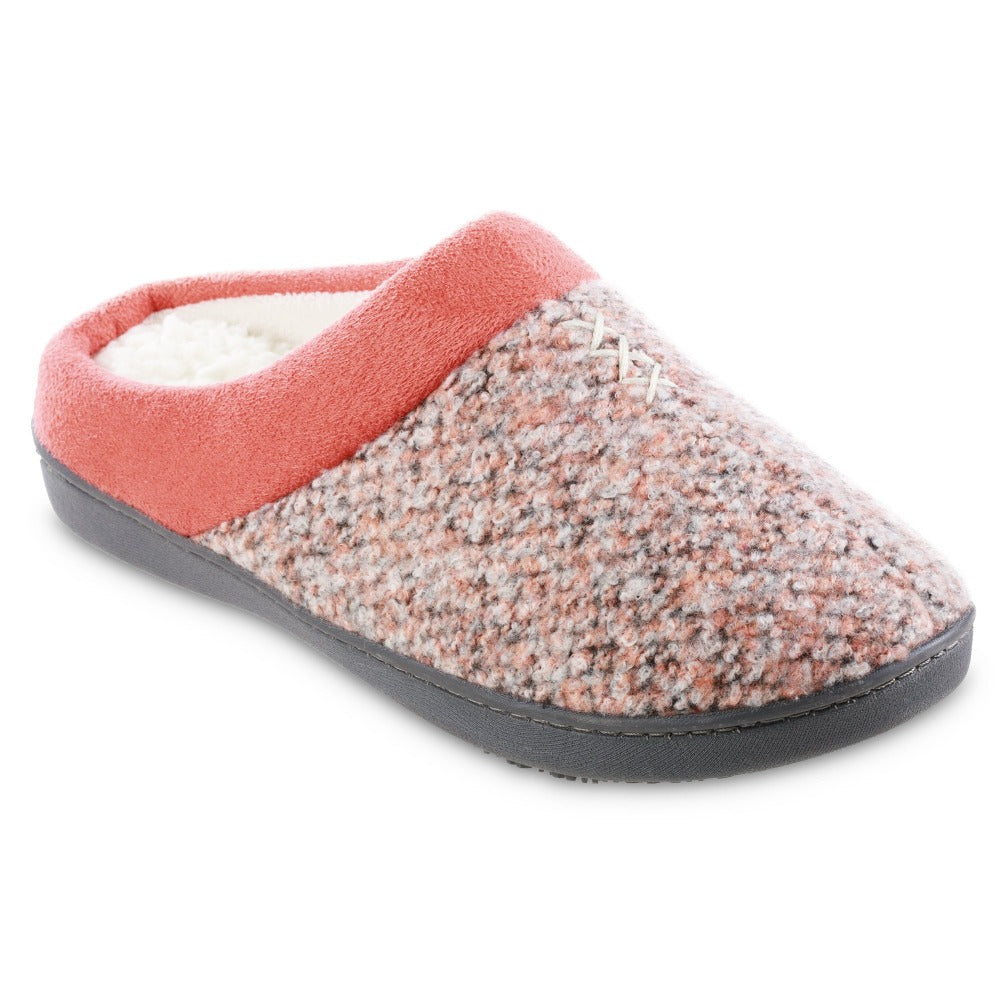 Women’s Heathered Knit Jessie Hoodback Slippers in Sunblush Coral orange Right Angled View
