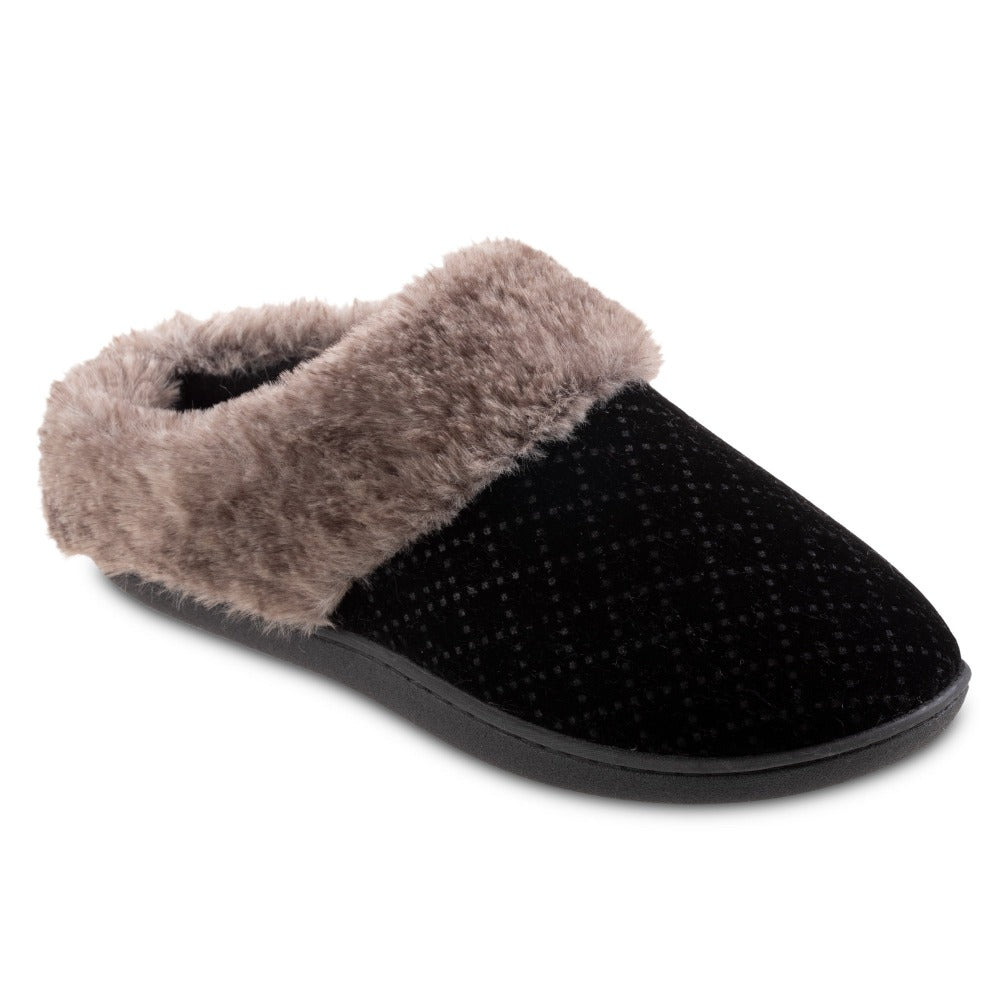 Women’s Velour Sabrine Hoodback Slippers in Black Right Angled View