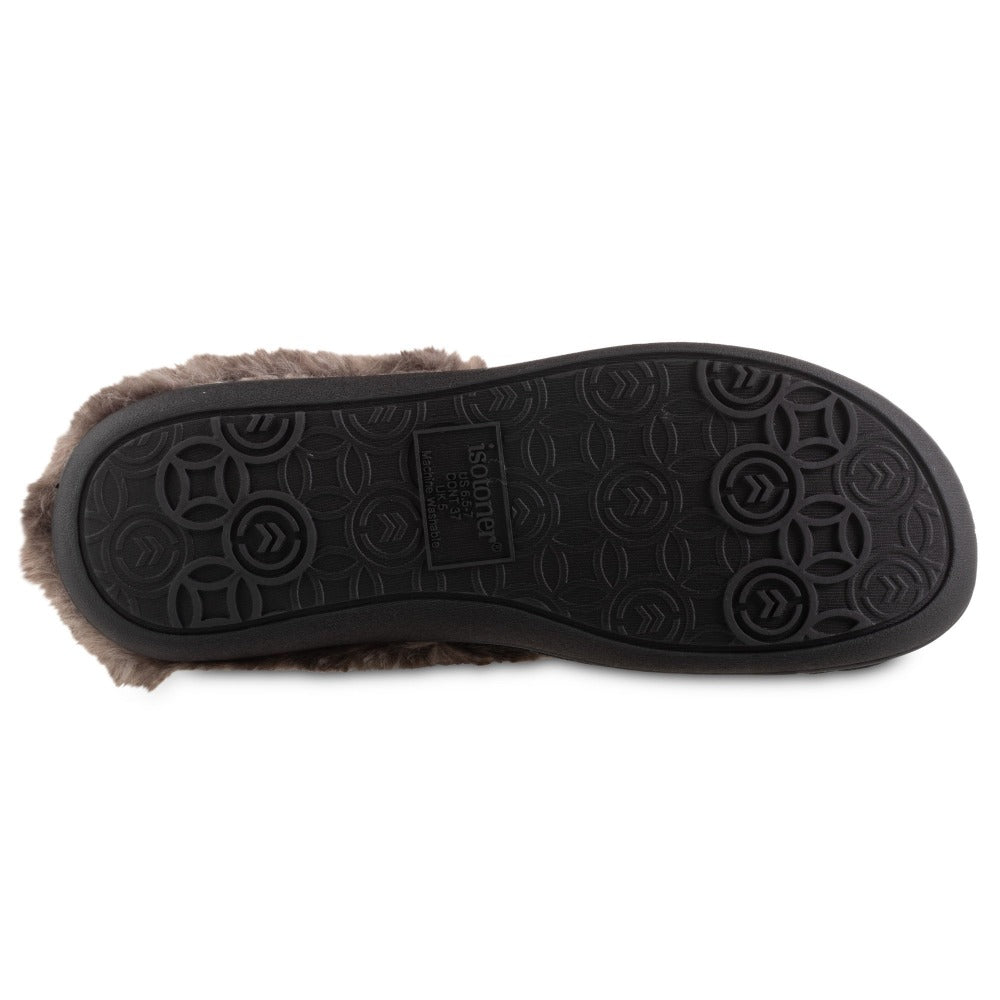 Women’s Velour Sabrine Hoodback Slippers in Black Bottom Sole Tread