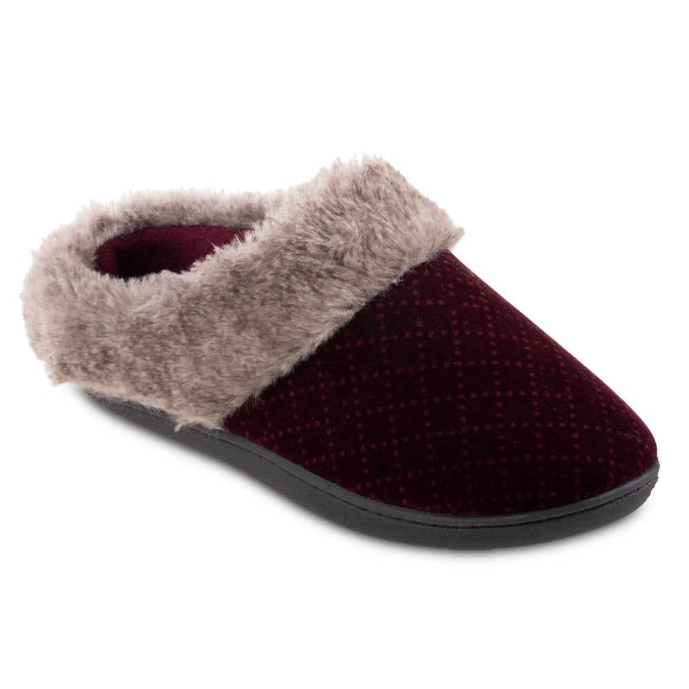 Women’s Velour Sabrine Hoodback Slippers in Henna Maroon Right Angled View