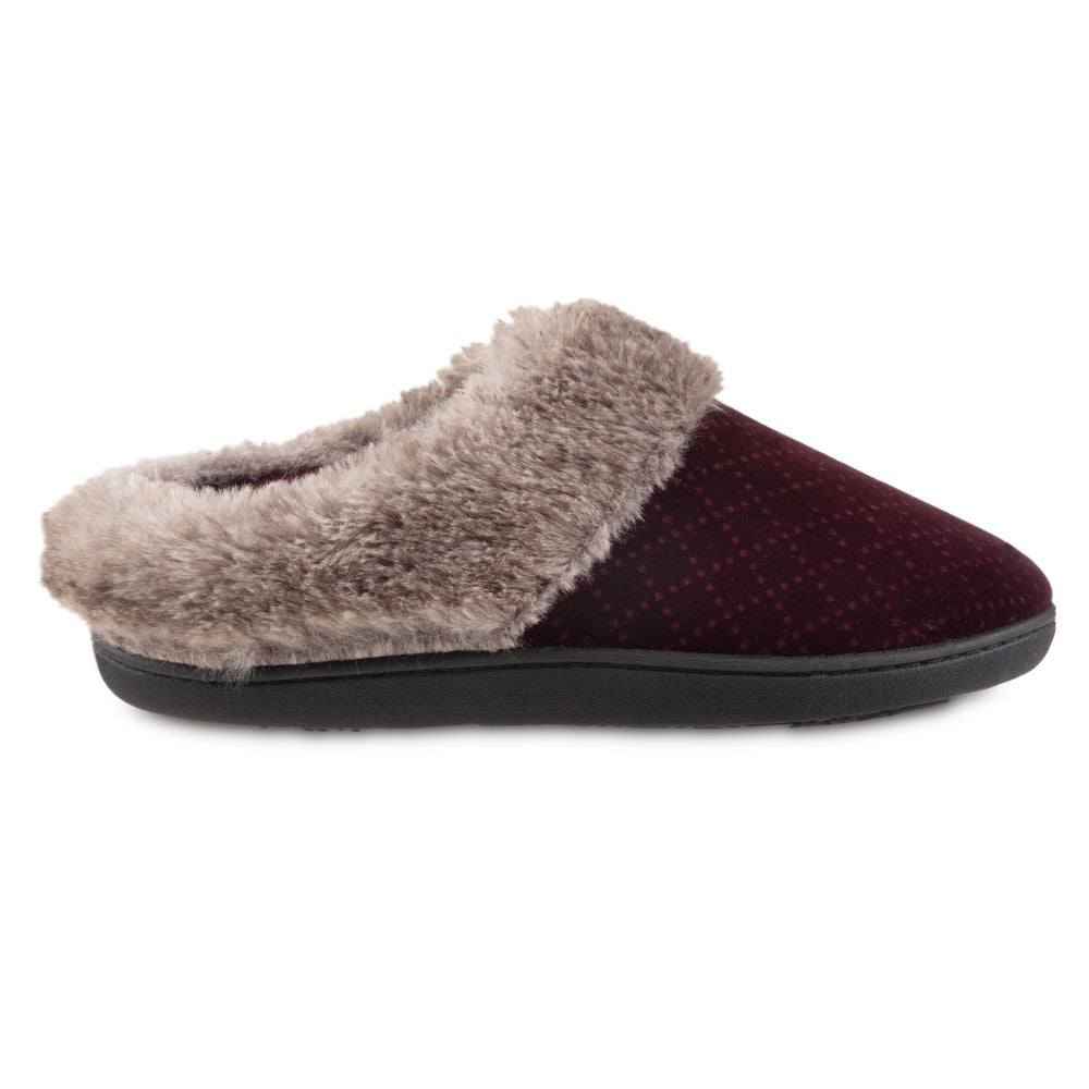 Women’s Velour Sabrine Hoodback Slippers in Henna Maroon Profile