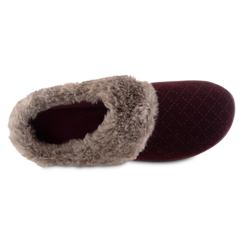 Women’s Velour Sabrine Hoodback Slippers in Henna Maroon Inside Top VIew