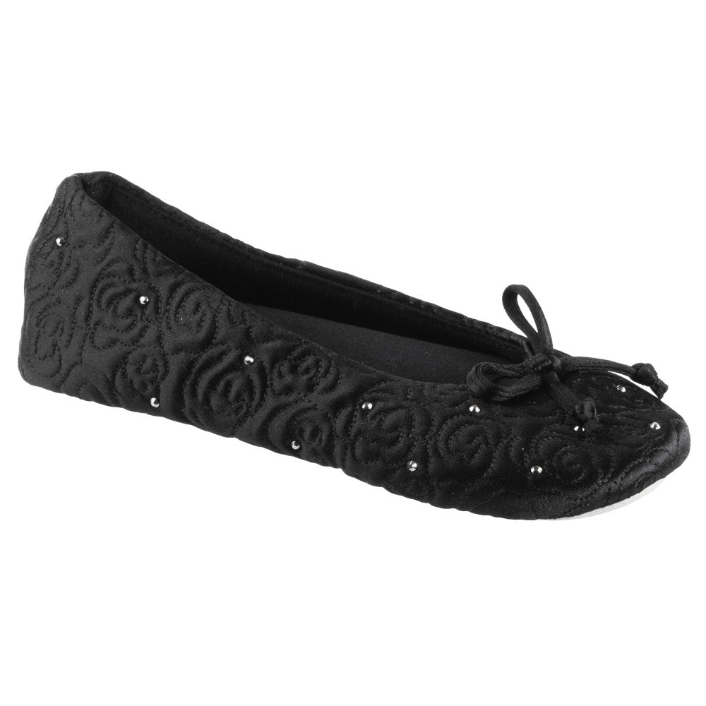 Women's Rose Quilted Ballerina Slipper With Rhinestone – Isotoner