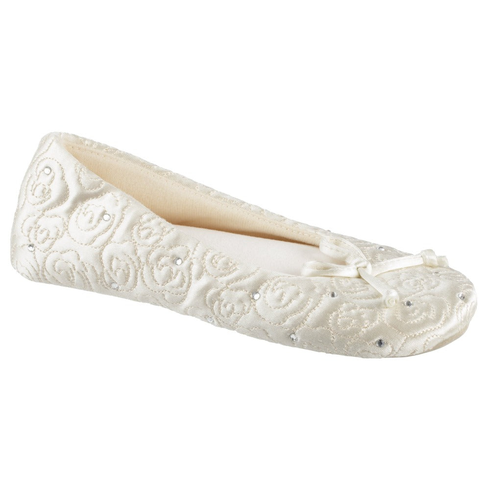 Womens Ballerina Slipper Rose Quilted Slipper in Ivory