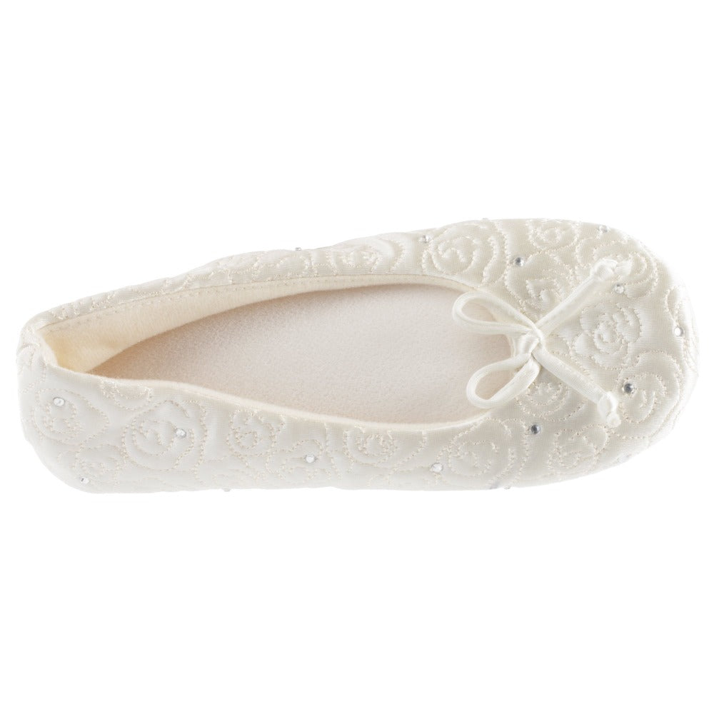 Womens Ballerina Slipper Rose Quilted Slipper in Ivory Rose Top Down View