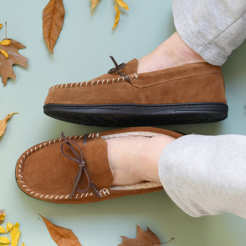Mens Beige handmade hard sole moccasin slipper | BARNWELL FOOTWEAR LTD