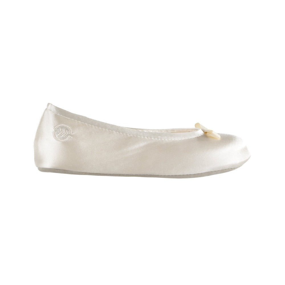 Signature Satin Ballerina Slippers with Suede Sole Cream 6