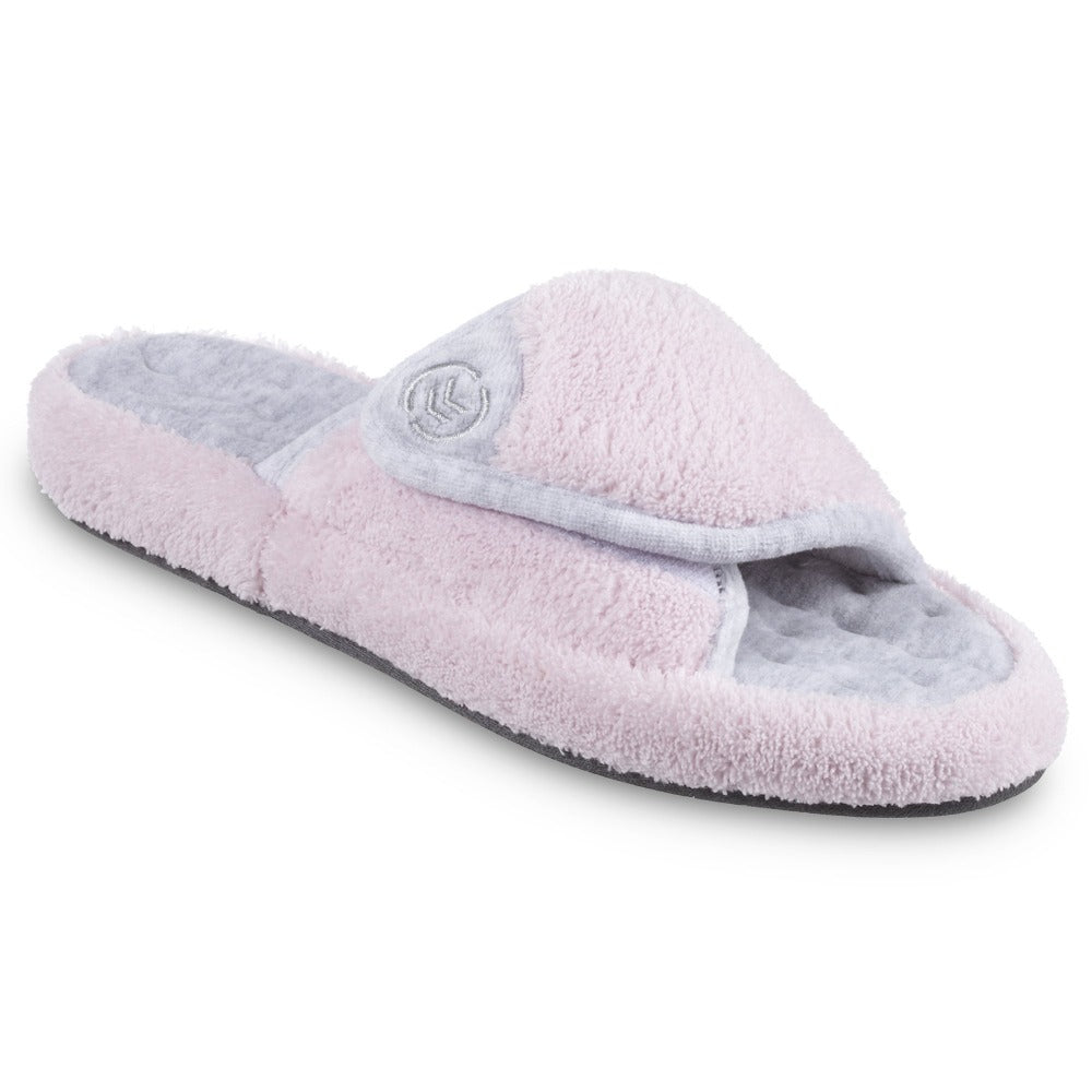 Signature Women’s Microterry Spa Slide Slippers in Petal Pink Right Angled View