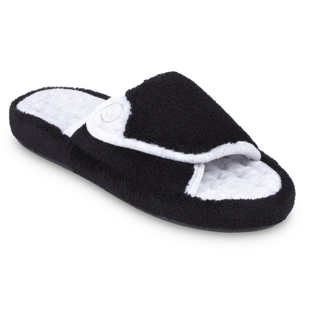Signature Women’s Microterry Spa Slide Slippers in Black Right Angled View