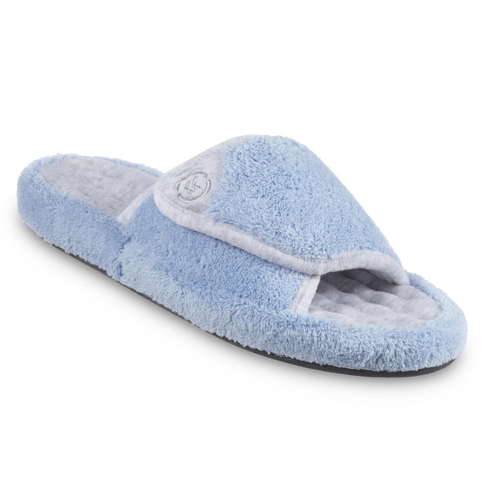 Signature Women’s Microterry Spa Slide Slippers in Blue Moon Right Angled View