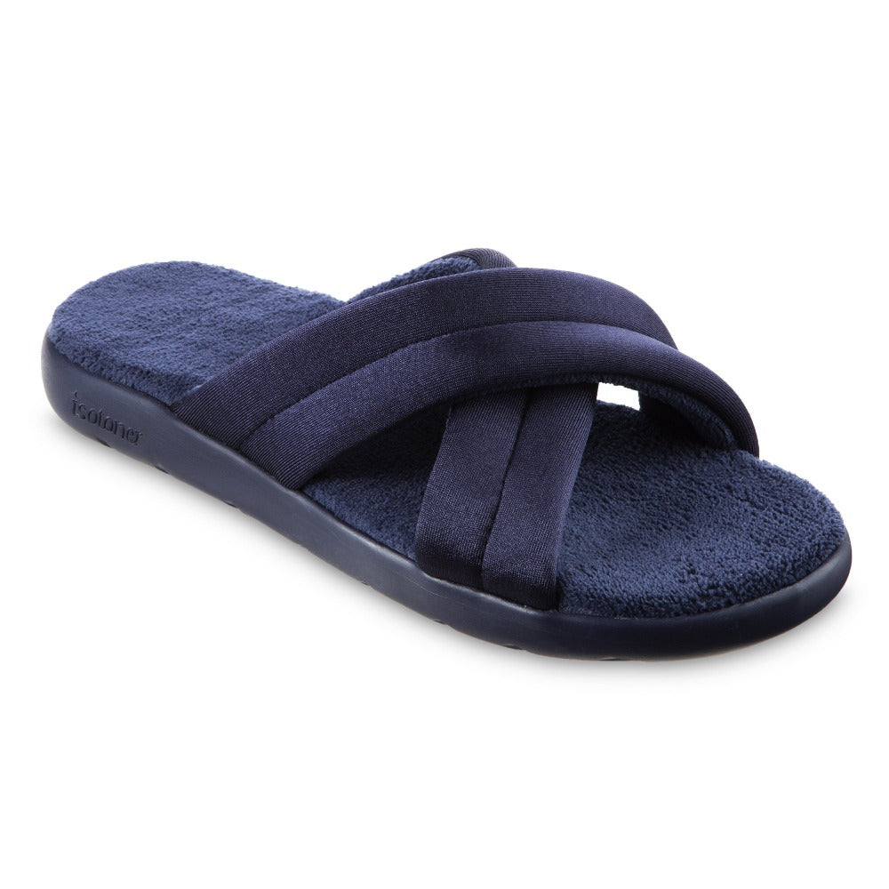 Women’s Zenz Satin Pintuck Slide in Navy Blue Right Angled View