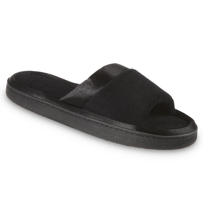 womens microterry satin trim wider width slipper in black