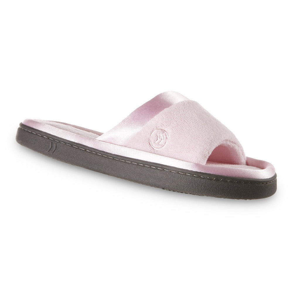 womens microterry satin trim wider width slipper in pink