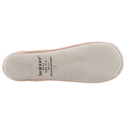 Women’s Isotoner Satin Ballerina Slippers with Satin Bow in Evening Sand Bottom Sole Tread