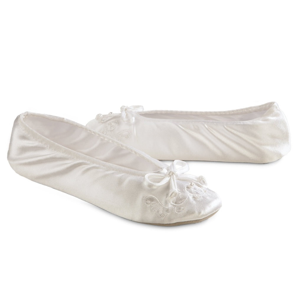 Women’s Embroidered Pearl Satin Ballerina Slippers – Isotoner.com USA